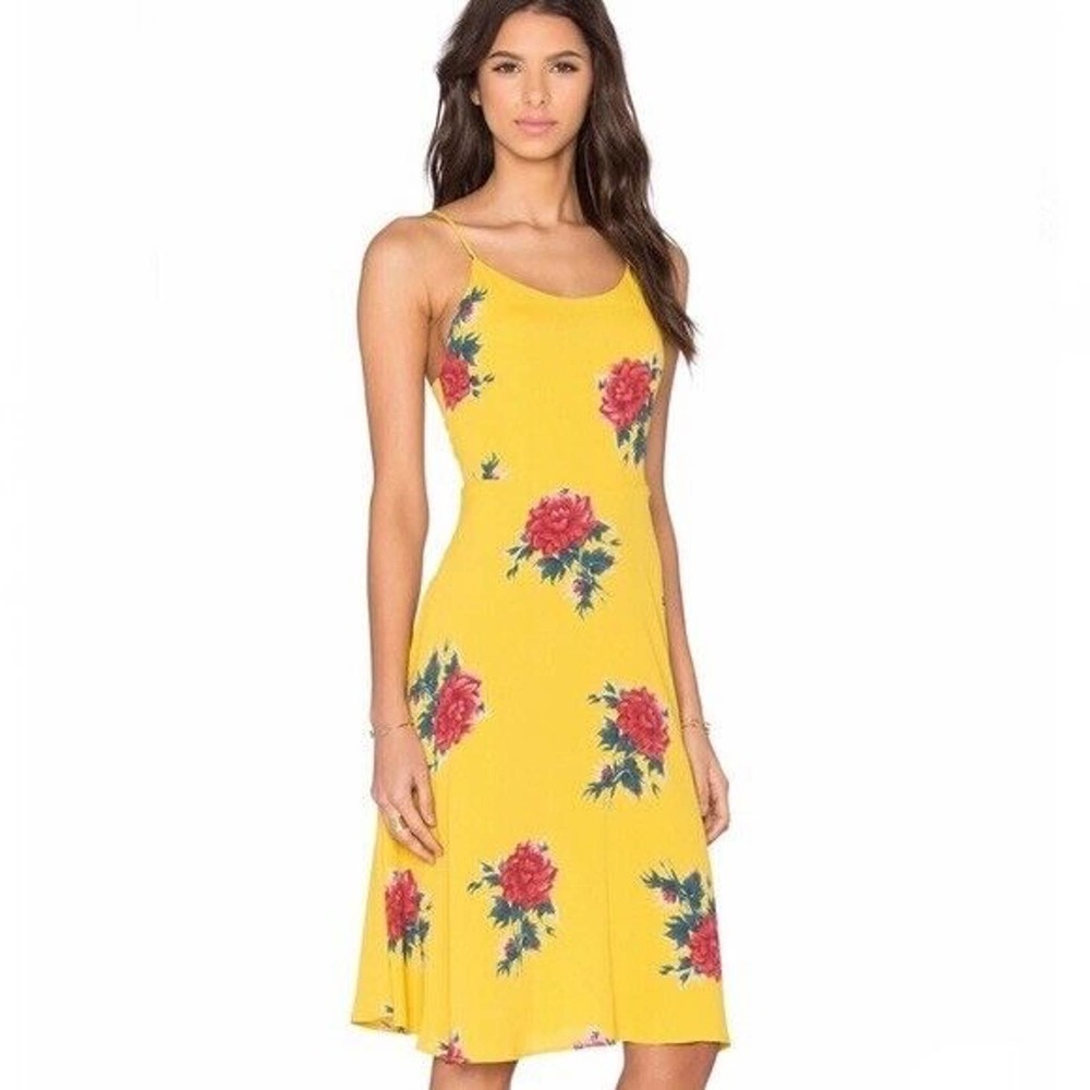 Privacy Please Floral Shore Fit & Flare Backless Dress Canary Yellow Sz S